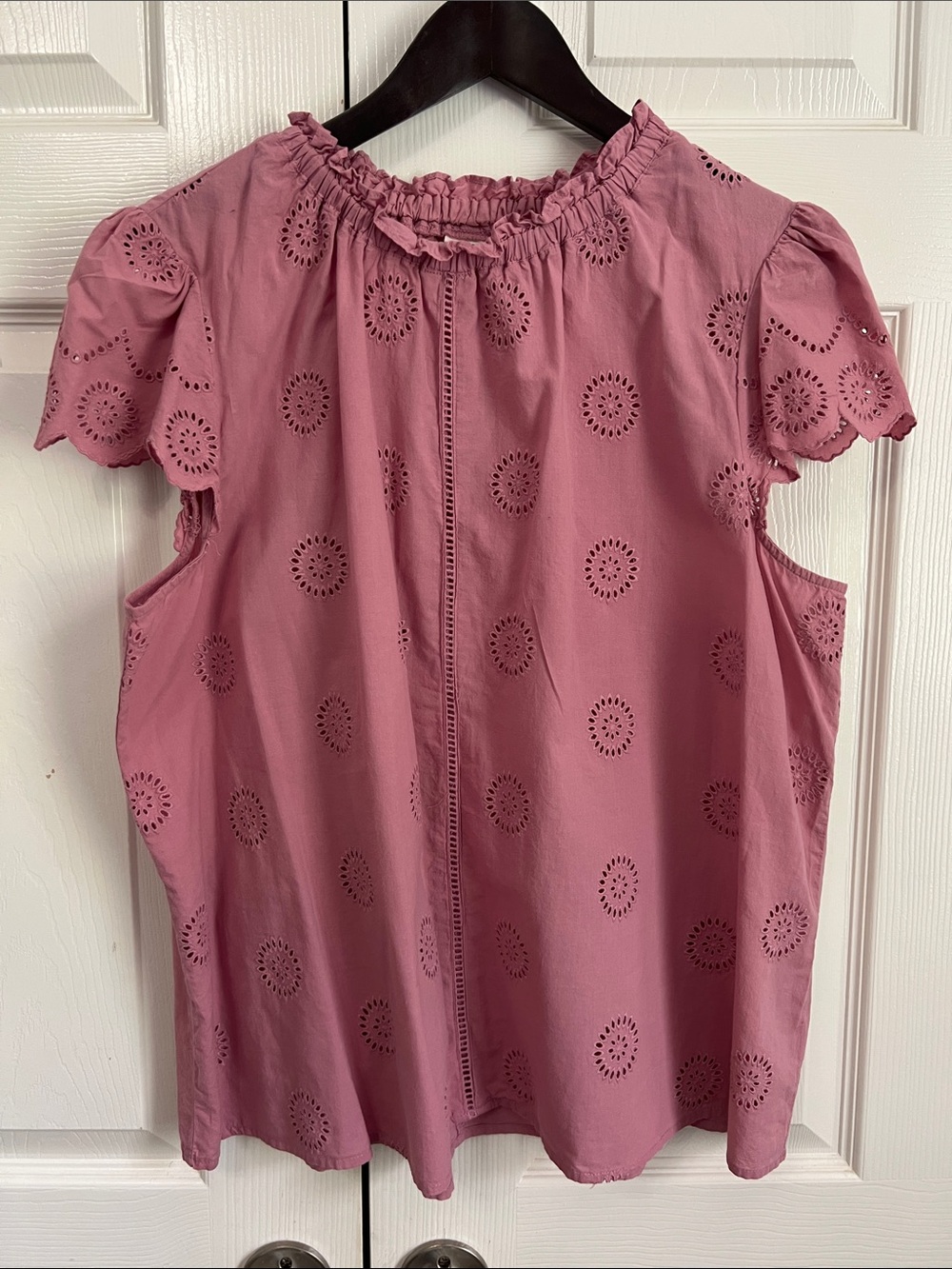 a.n.a Rose Eyelet Ruffle Neck Blouse
